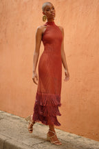 FLORENCIA FRINGED DRESS TERRACOTA