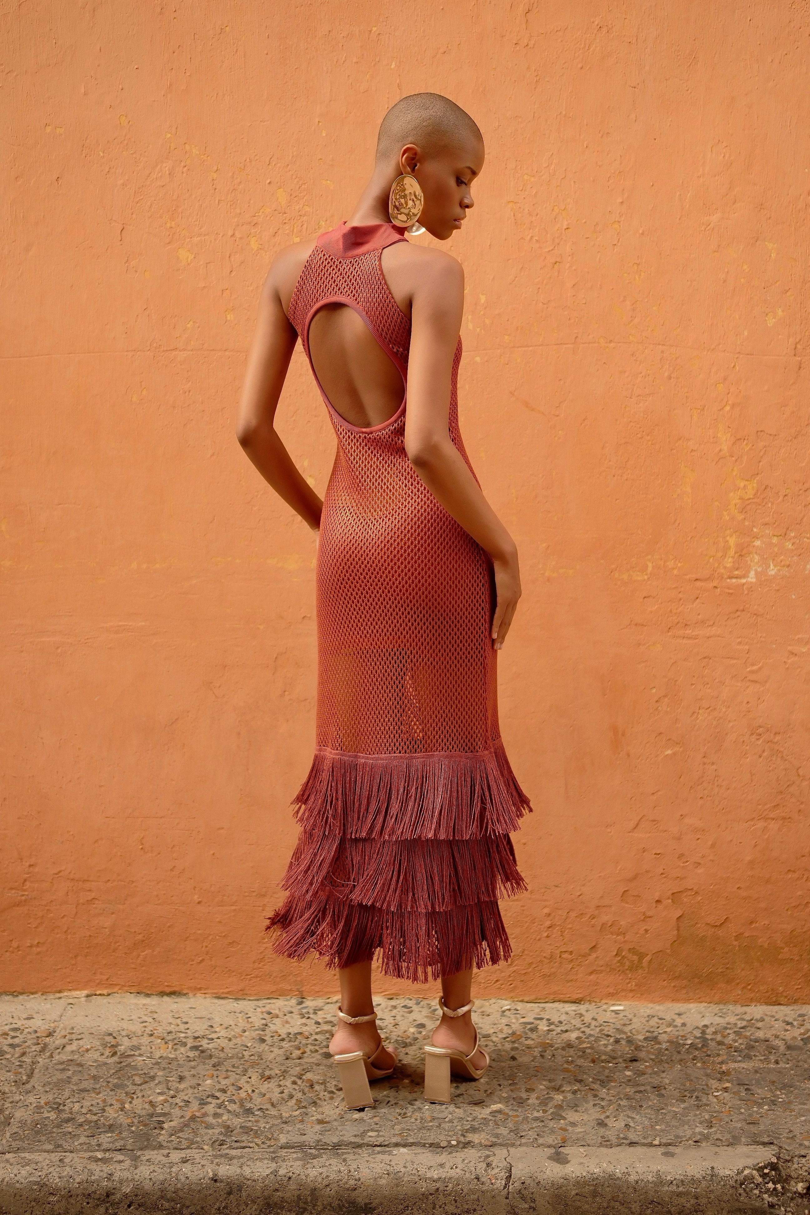 FLORENCIA FRINGED DRESS TERRACOTA